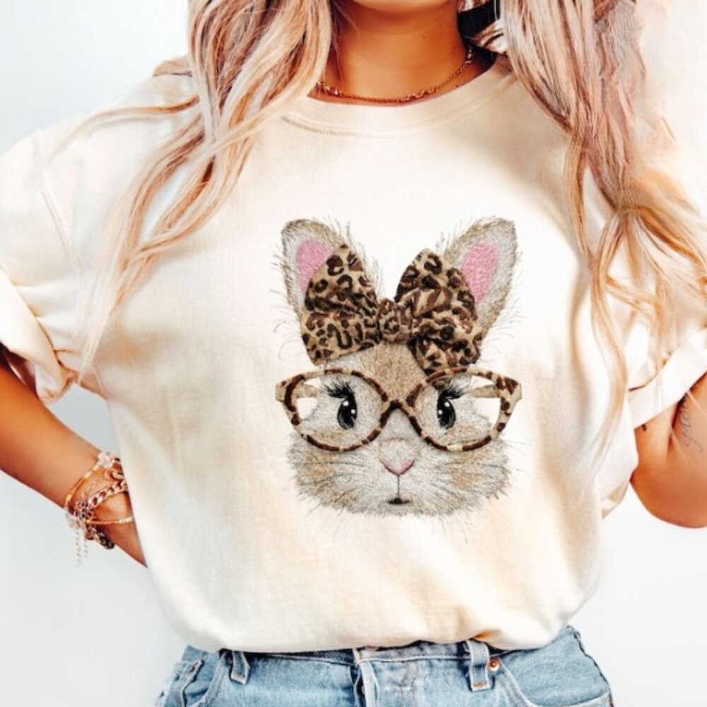 Easter Day Shirt, Leopard Glasses Rabbit Shirt